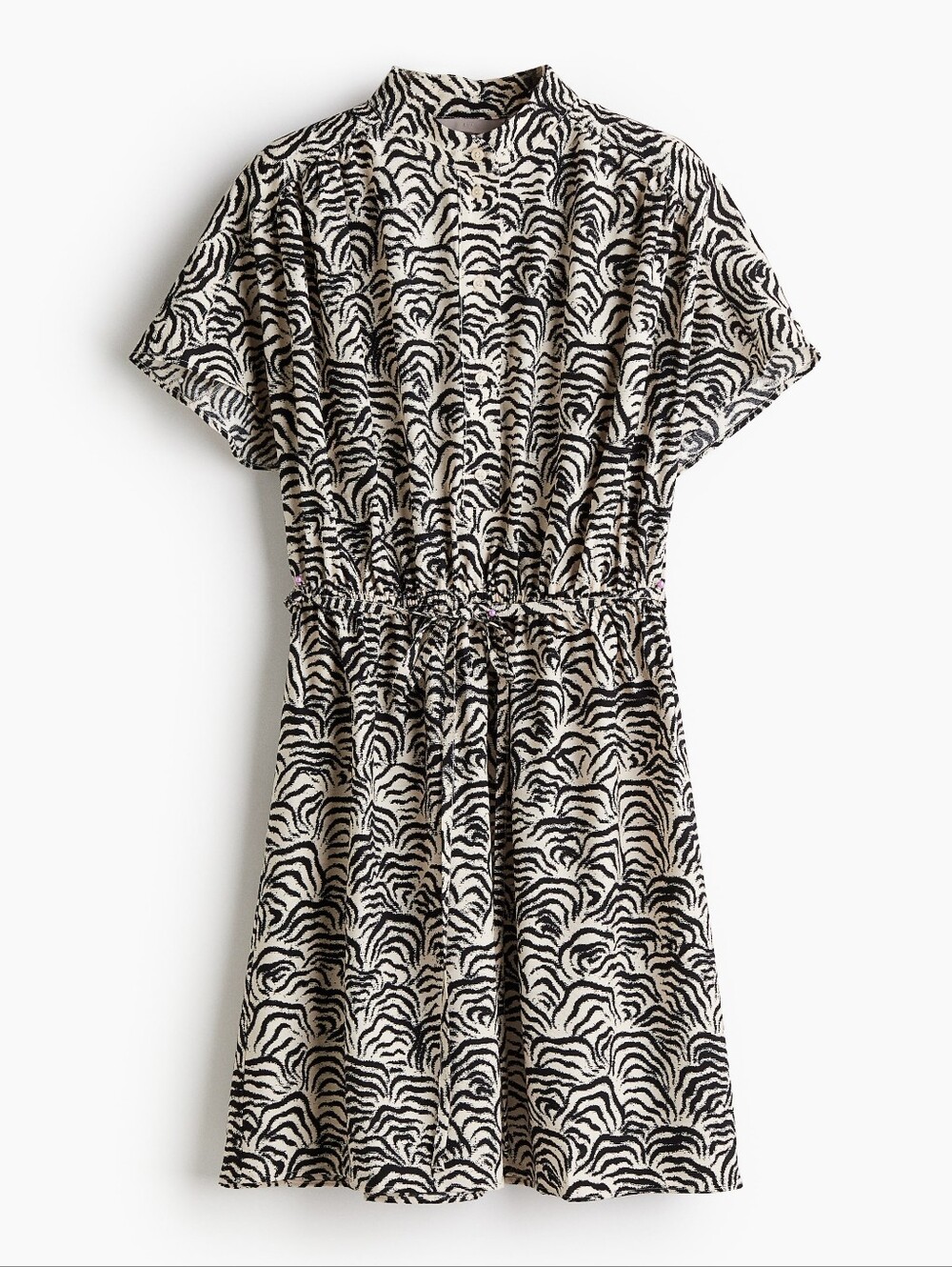 H&M Black And White Patterned Tie-Belt Dress